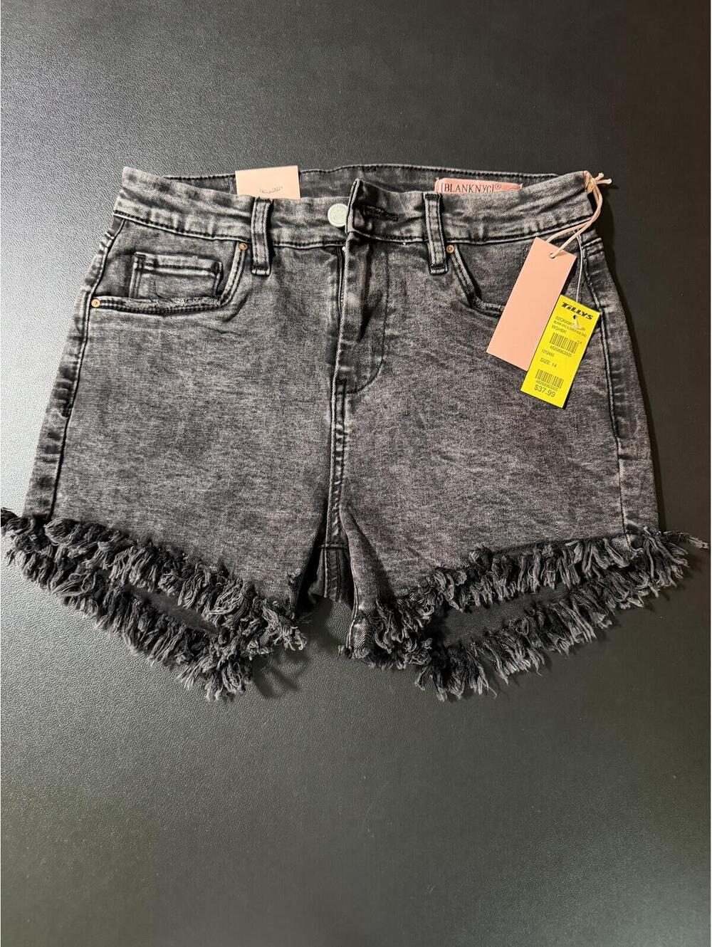 BLANKNYC Black Acid Wash Frayed Hem Denim Shorts‎ Size 14 NWT